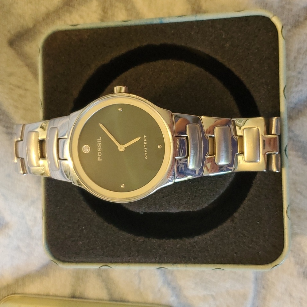 Men's Fossil Arkitekt green, diamond, silver metal watch